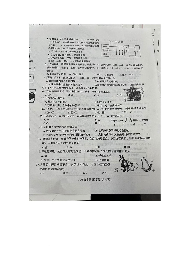 河南省周口市太康县2025-2026学年八年级上学期11月期中考试生物试题第2页
