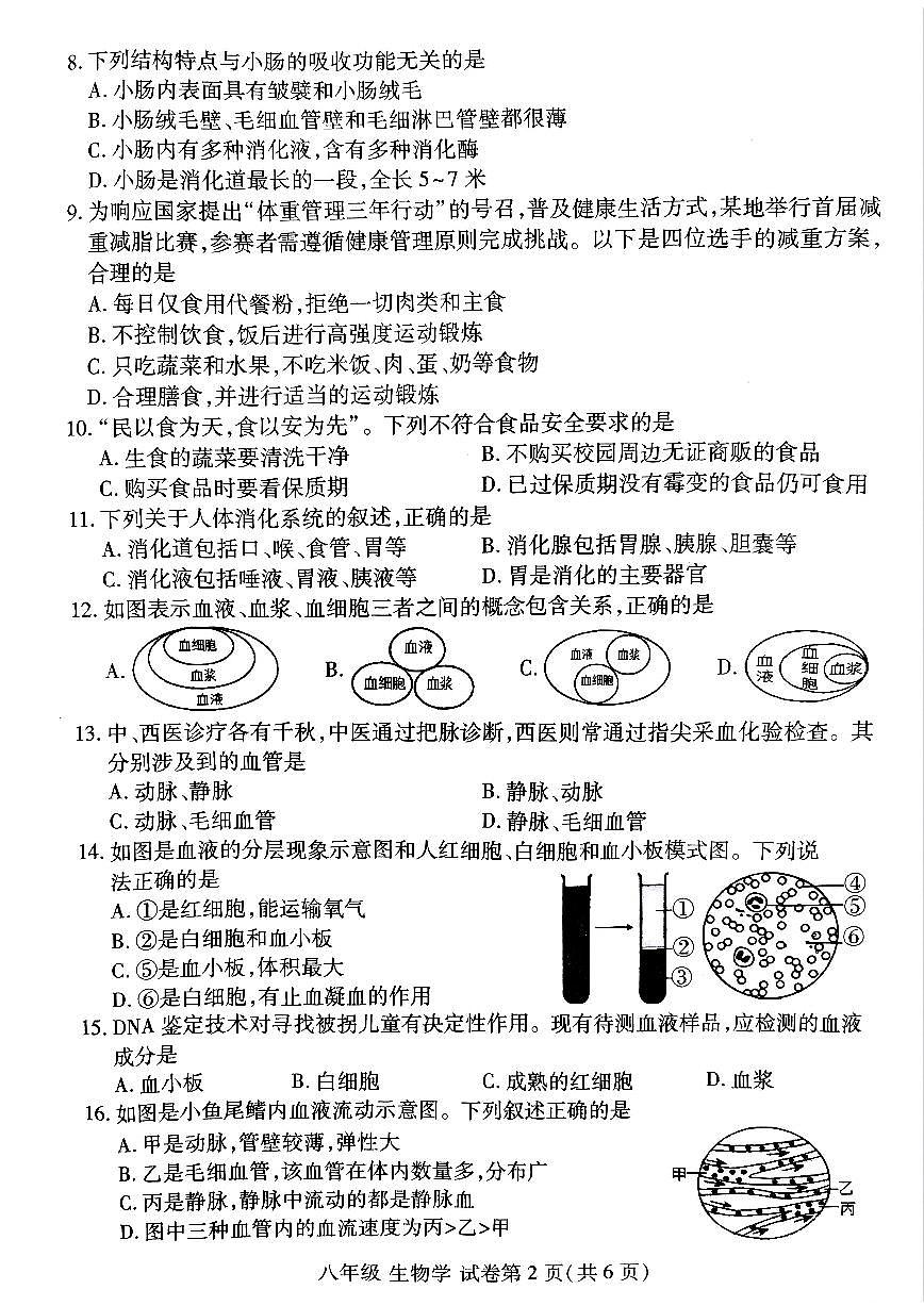 河南省洛阳市洛龙区2025-2026学年八年级上学期期中生物试卷及答案第2页