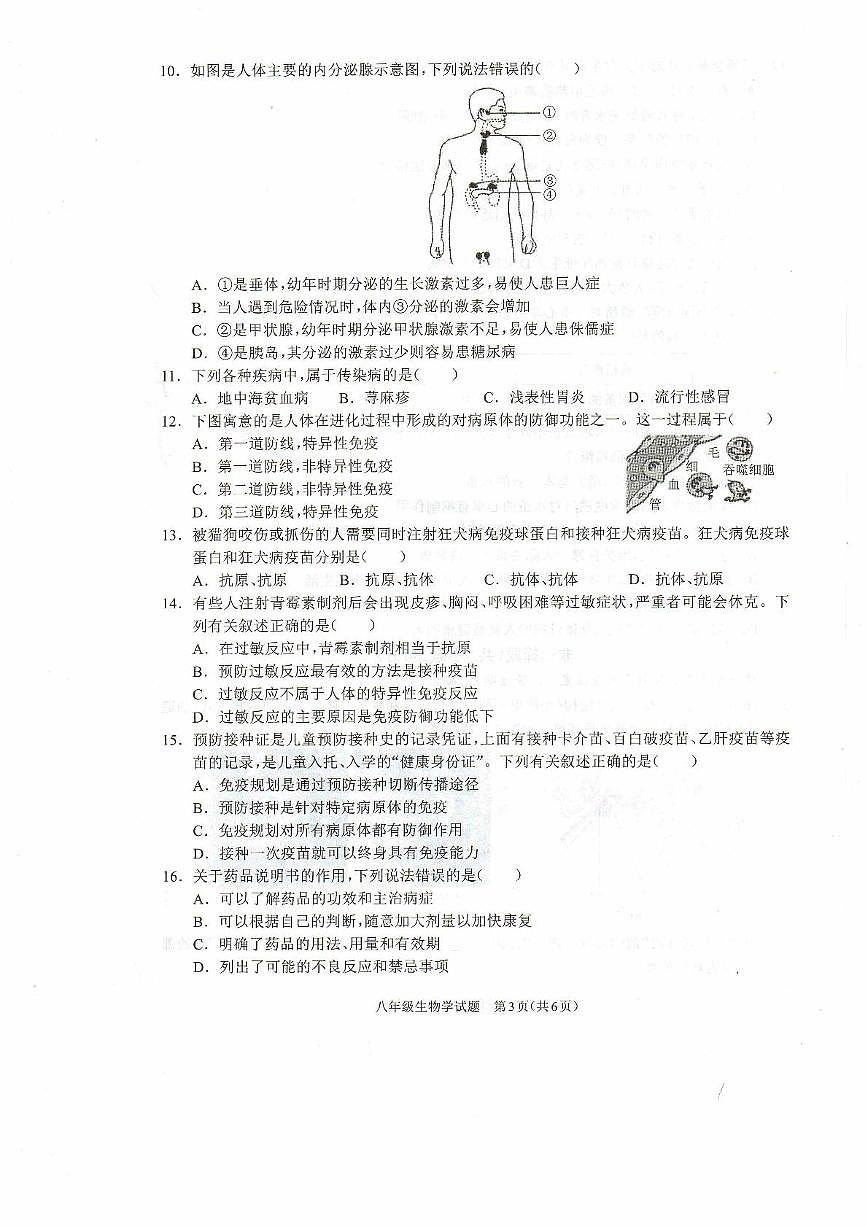 河南省驻马店市平舆县2025-2026学年八年级上学期期中学情测评生物学试卷第3页
