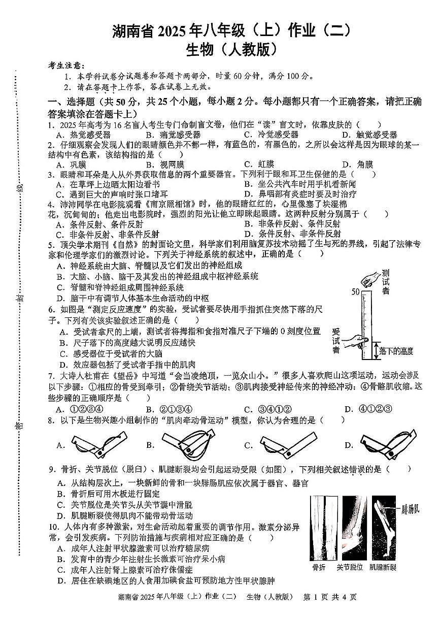 湖南省娄底市新化县2025-2026学年八年级上学期期中考试生物试卷第1页