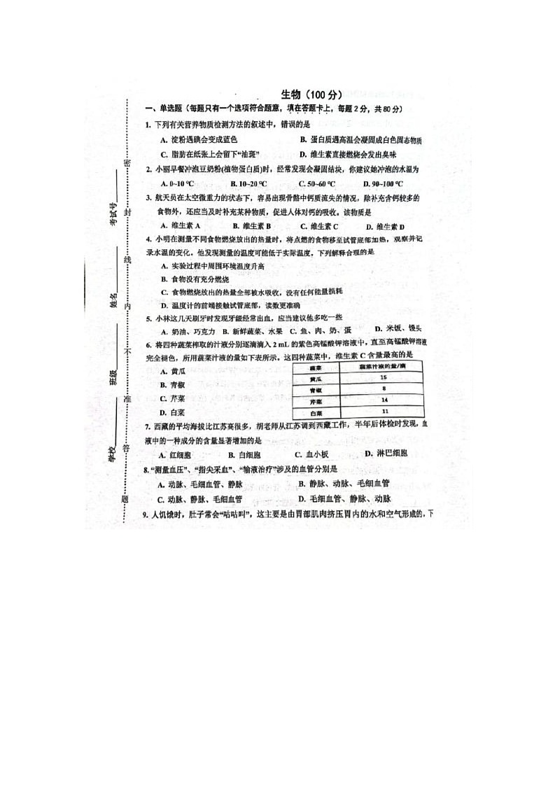 江苏省宿迁市宿豫区2025-2026学年八年级上学期11月期中考试生物试题第1页