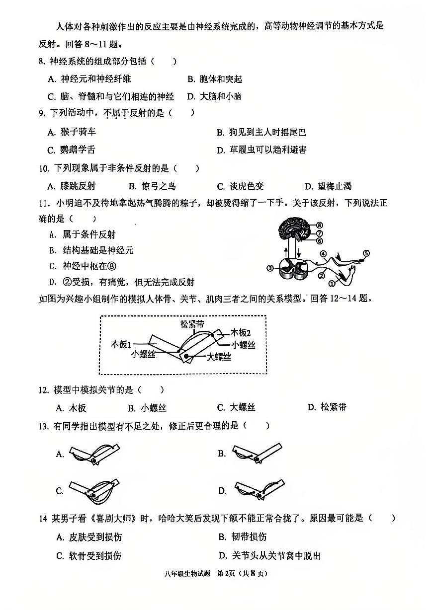 福建省泉州市永春县侨中片区2025-2026学年八年级上学期期中联考生物试题第2页