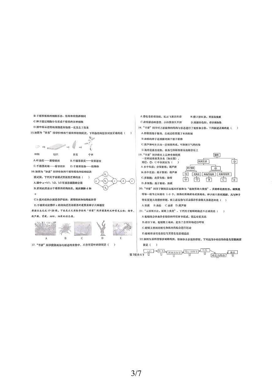 山东省德州市2025-2026学年七年级上学期生物期中质量检测试卷第3页