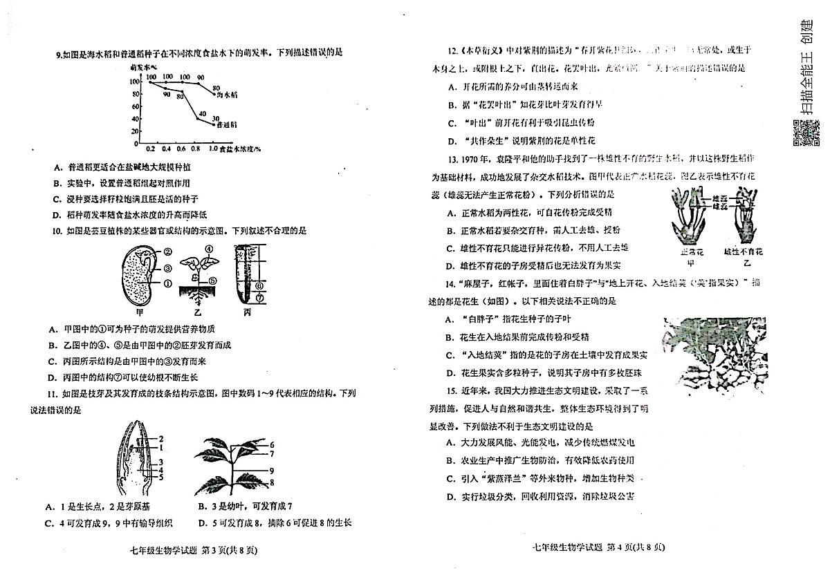 山东省泰安市肥城市2025-2026学年七年级上学期11月期中生物试题第2页