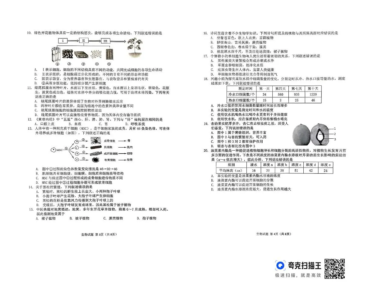 山东省潍坊市2025-2026学年七年级上学期11月期中生物试题第2页