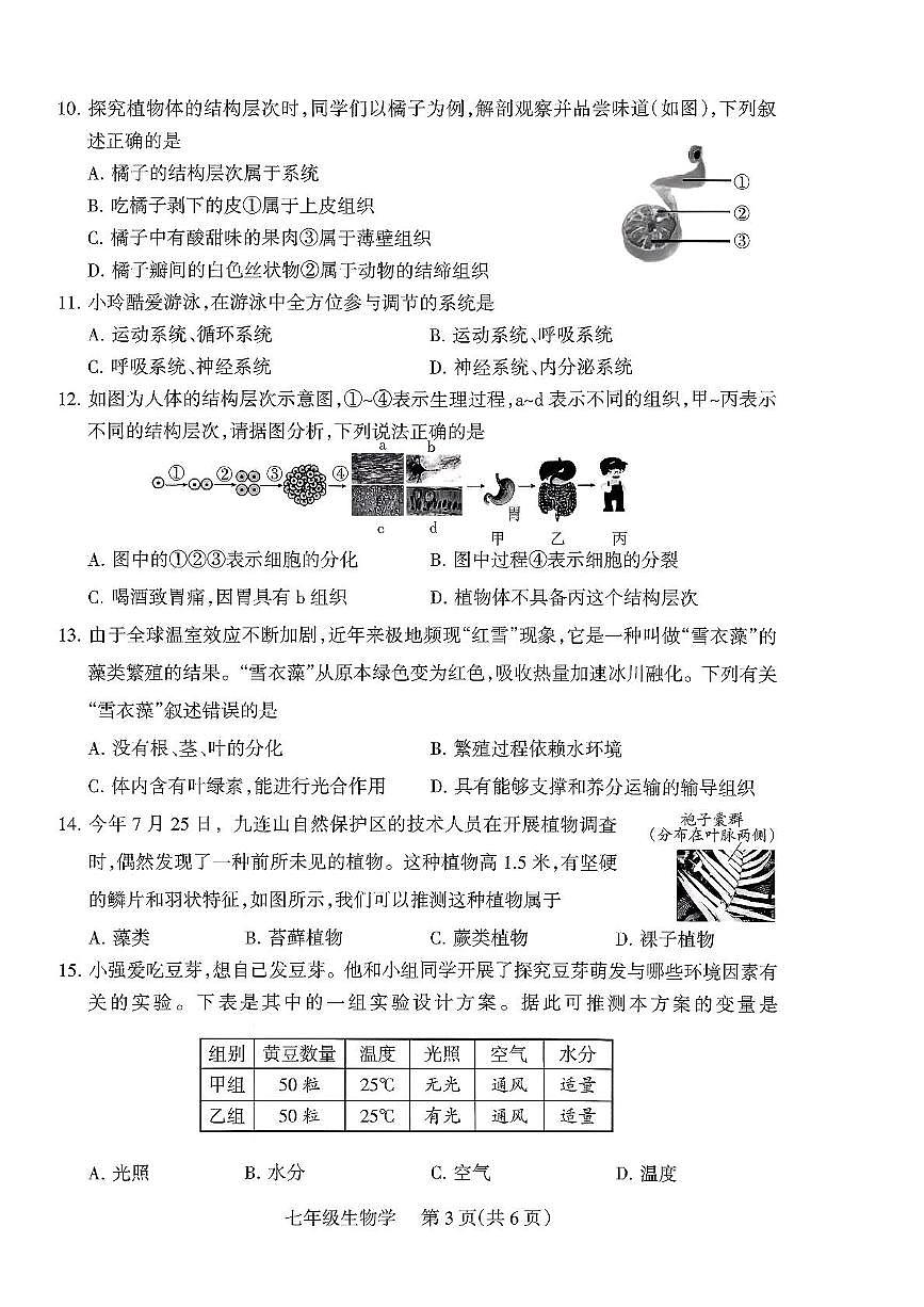 山西省运城市河津市2025-2026学年七年级上学期11月期中生物试题第3页