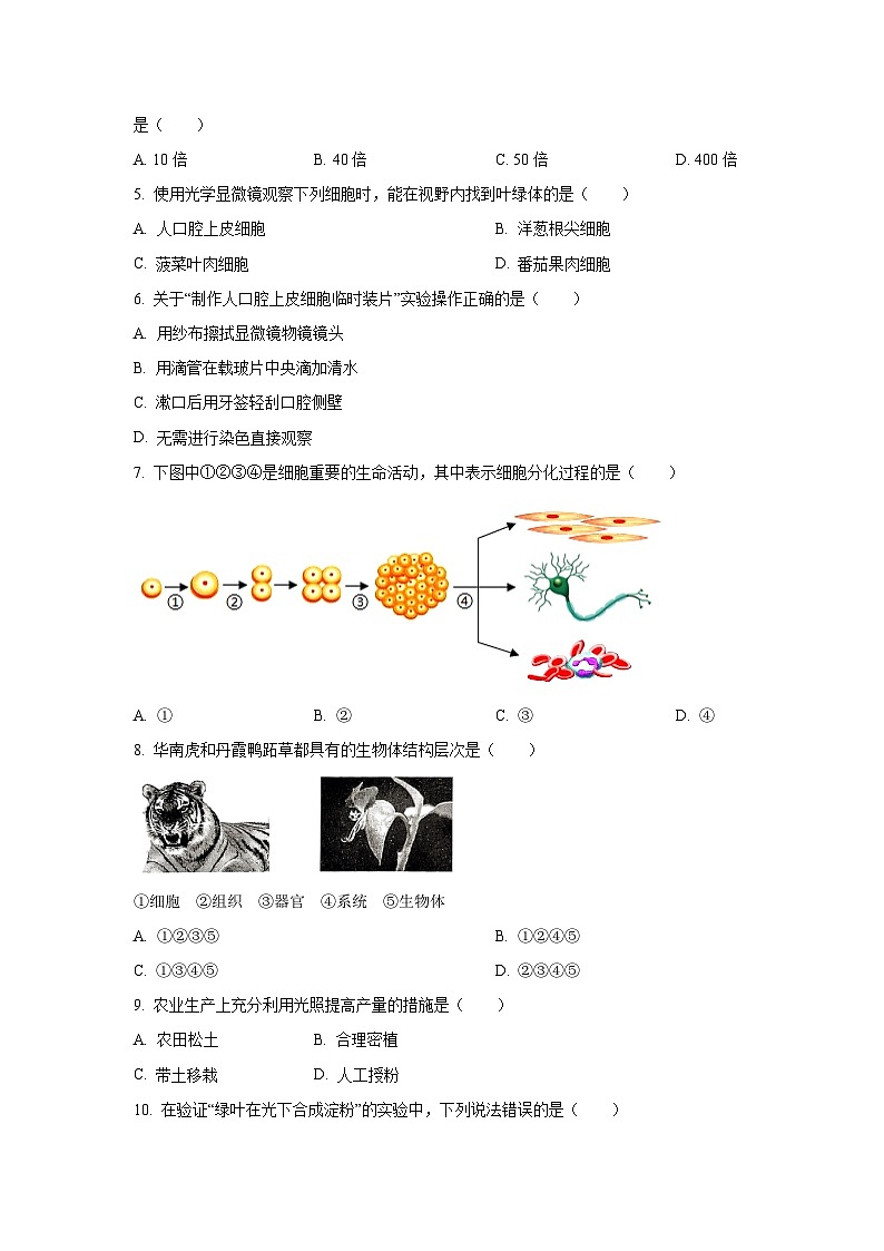 广东省韶关市2024-2025学年七年级上学期期末生物试题（学生版）第2页