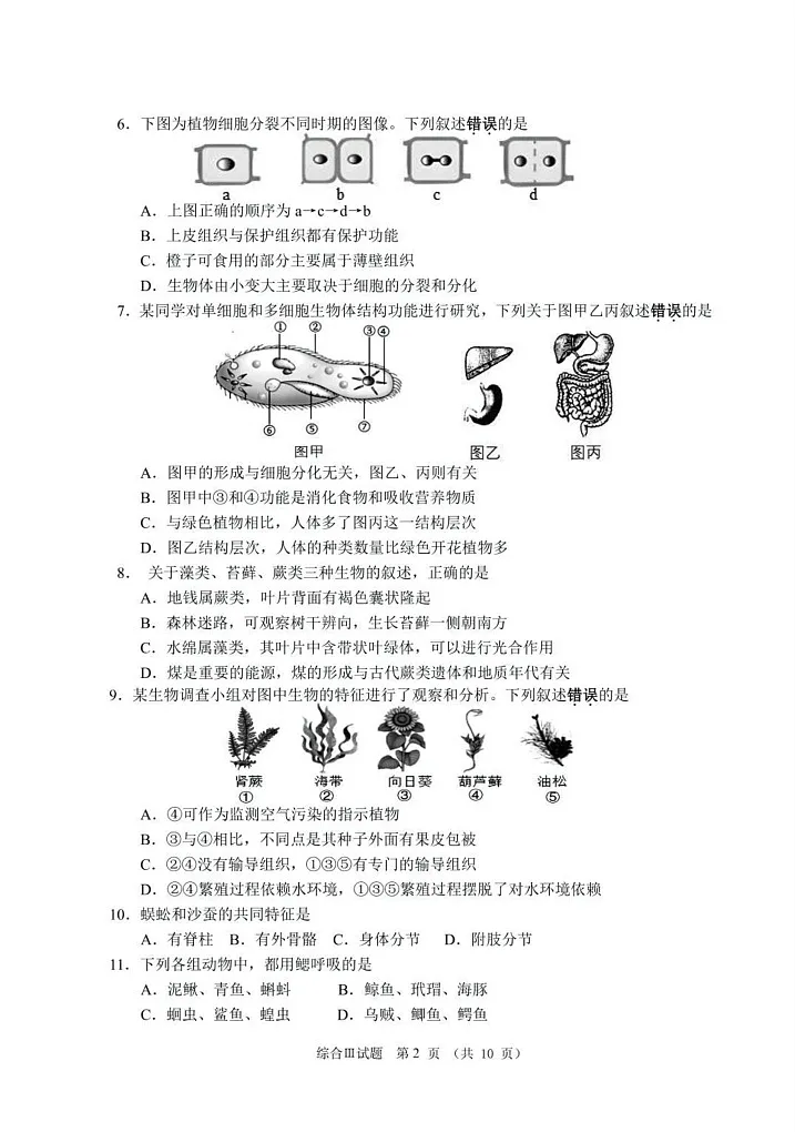 江苏省盐城市东台市2024-2025学年七年级上学期期末考试生物试题第2页