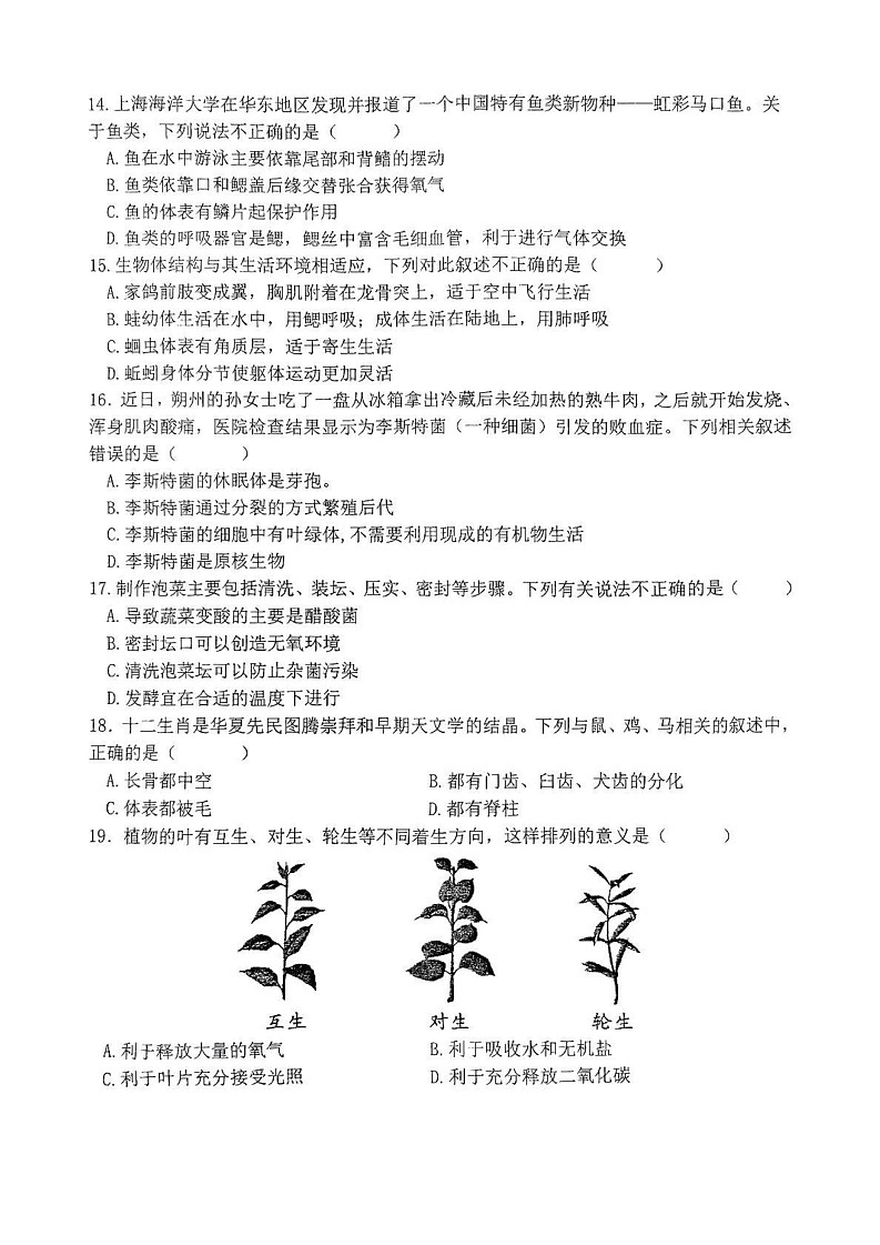 江西省赣州市兴国县2024-2025学年七年级上学期1月期末生物试题第3页