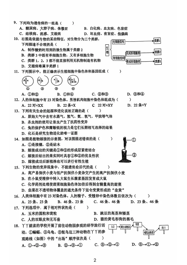 江西省赣州市瑞金市2024—2025学年八年级上学期期末考试生物试题第2页