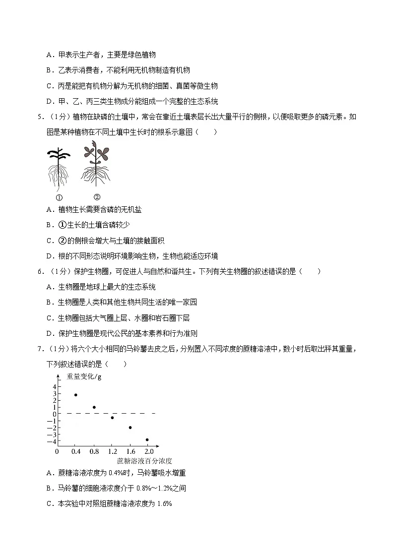 江苏省南通市海门区2023-2024学年七年级上学期期末考试生物试卷第2页