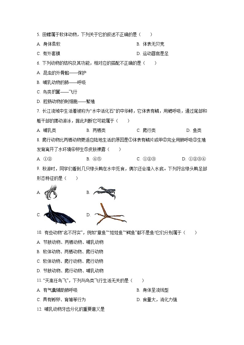 2024--2025学年广西桂林市永福县八年级上学期期中生物试题（学生版）第2页