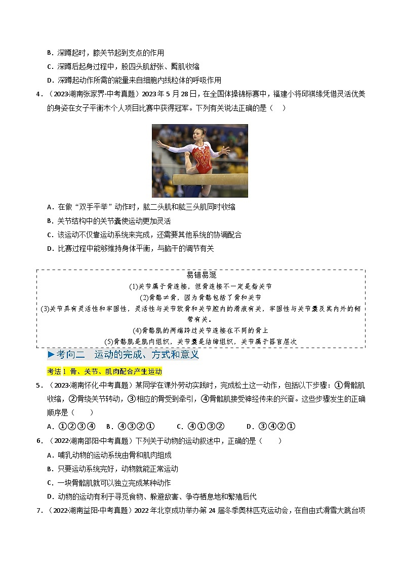 专题08 动物的运动和行为（原卷版）第3页