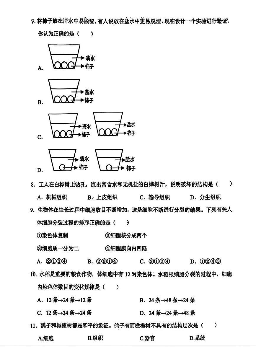辽宁省鞍山市高新区2025-2026学年七年级上学期11月期中生物试题第2页