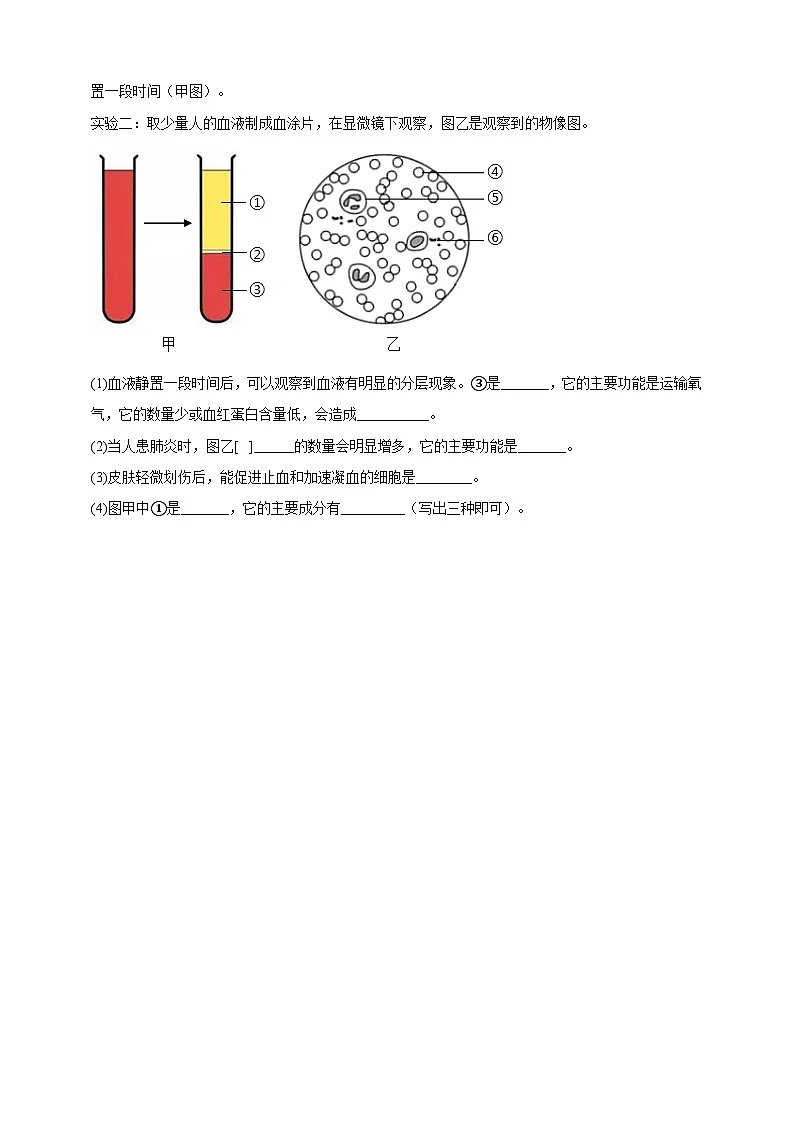 【核心素养】冀少版初中生物七下 3.2.1.1 血液 分层作业（含答案）第3页