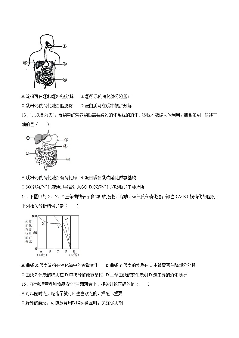 03.【学霸题优】4.6 人体的营养 单元检测卷（学生版）第3页