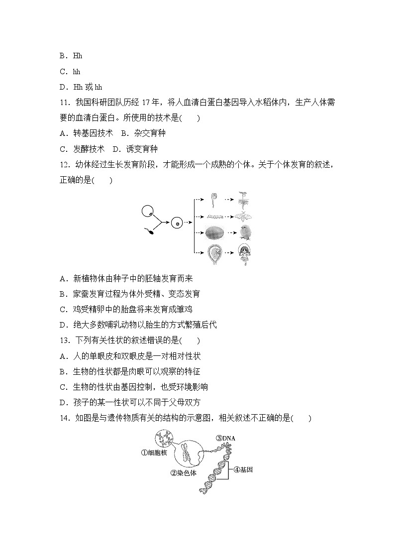 第二学期期中学情评估试卷（含答案）2025-2026学年人教版生物八年级下册第3页