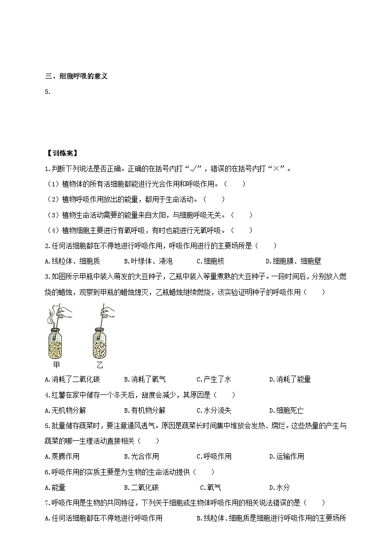 苏教版初中生物七下 4.11.2植物的呼吸作用 导学案（含答案）第3页