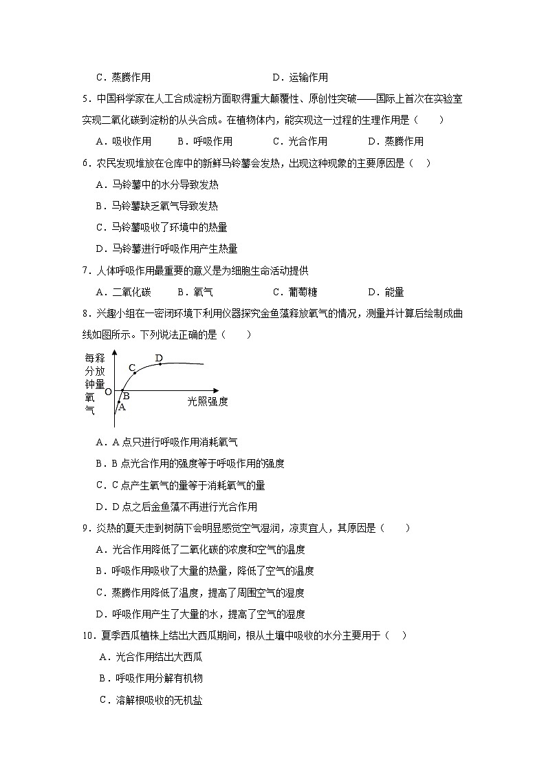 苏科版初中生物七下 5.12 植物维持生物圈的稳定 同步练习（含答案）第2页