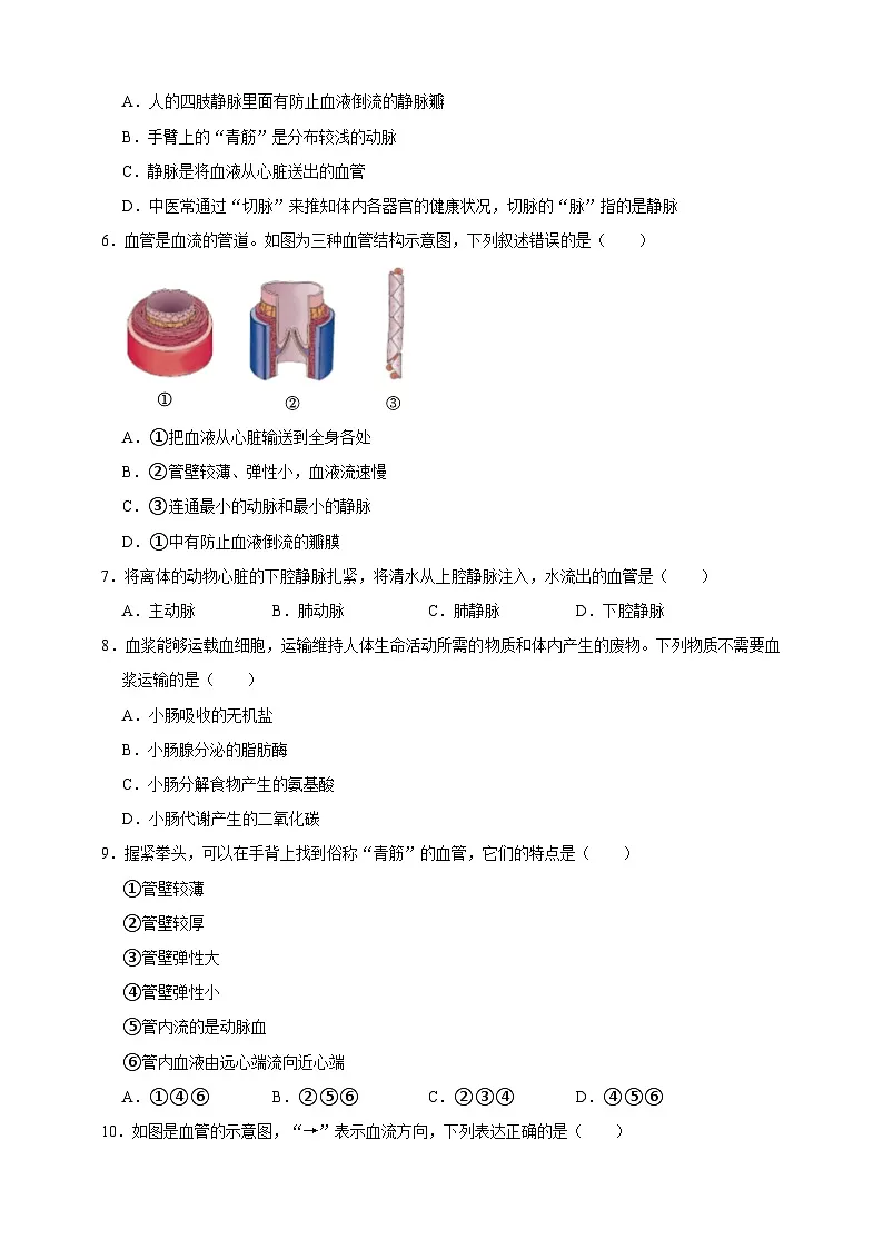 【期末核心考点】人体内物质的运输 练习（含解析）-北京版初中生物七年级下册第2页