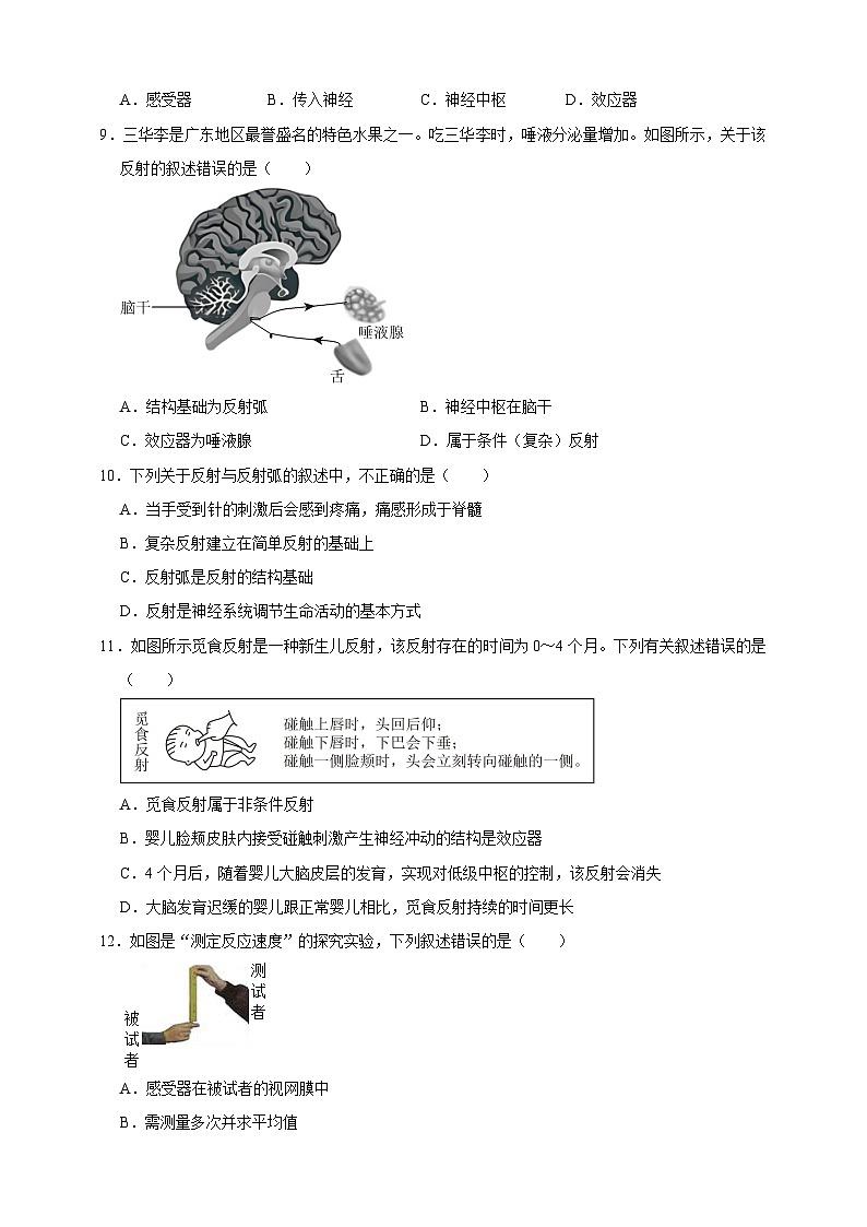 【期末核心考点】神经调节的基本方式 练习（含解析）-北京版初中生物七年级下册第3页