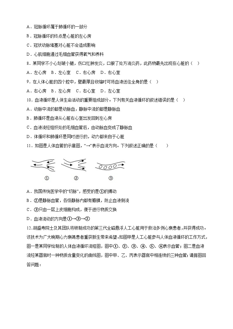 北师大版初中生物七下 4.7.2.3血液循环（第三课时） 分层作业（含答案）第2页