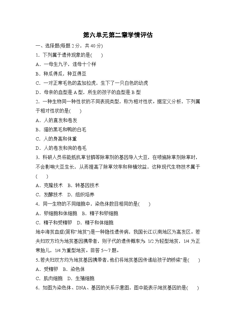 6.2 生物的遗传与变异  学情评估试卷（含答案）2025-2026学年人教版生物八年级下册第1页