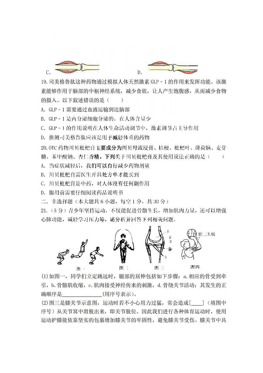 2025年哈尔滨市95中学八年级（上）生物期中试题及答案第2页
