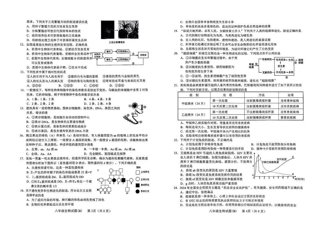 山东省临沂市临沭县2024-2025学年八年级上学期期末生物试卷B第2页