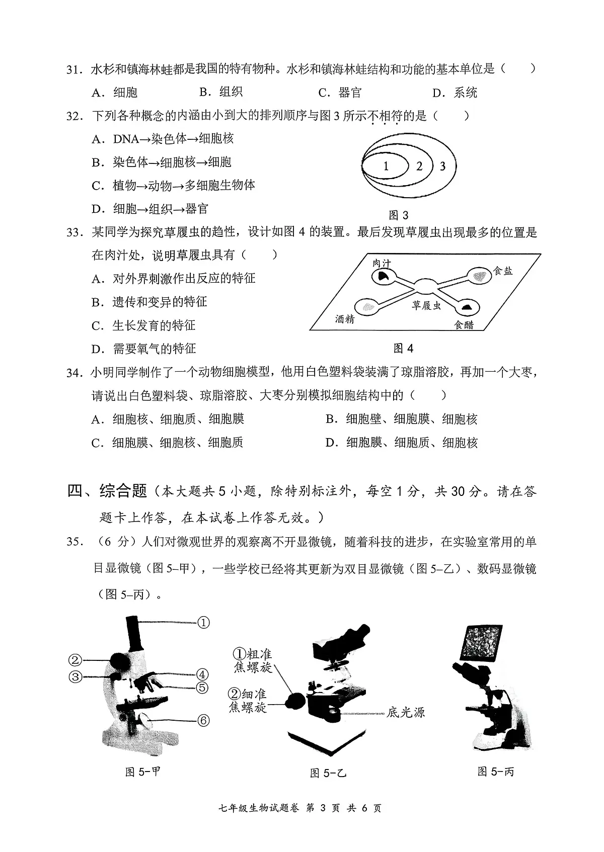 广西梧州市2025--2026学年七年级上学期生物期中试题第3页