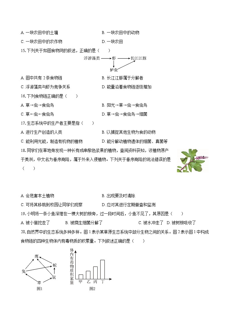 2025-2026学年江苏省徐州市邳州市七年级（上）期中生物试卷（有答案和解析）第3页