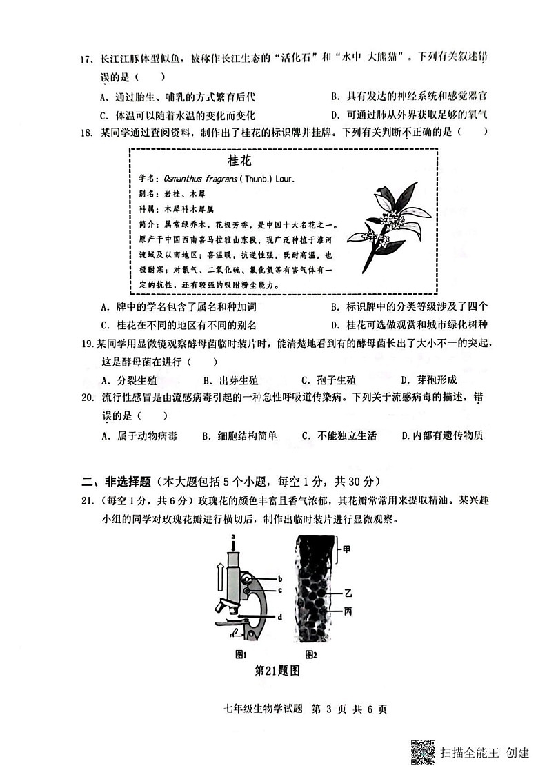 重庆市巴南区2024-2025学年七年级上学期1月期末生物试题第3页