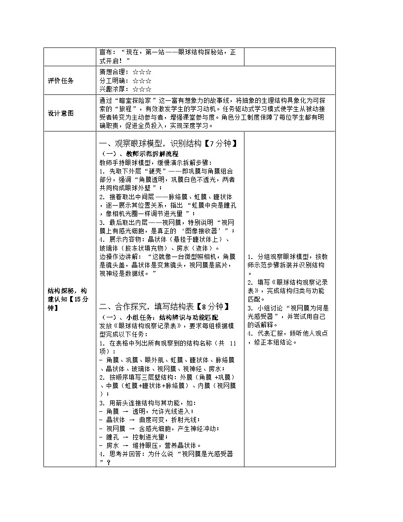 《10.2 感受器和感觉器官》教学设计（表格版）-2025-2026学年北师大版（2024）生物七年级下册第3页