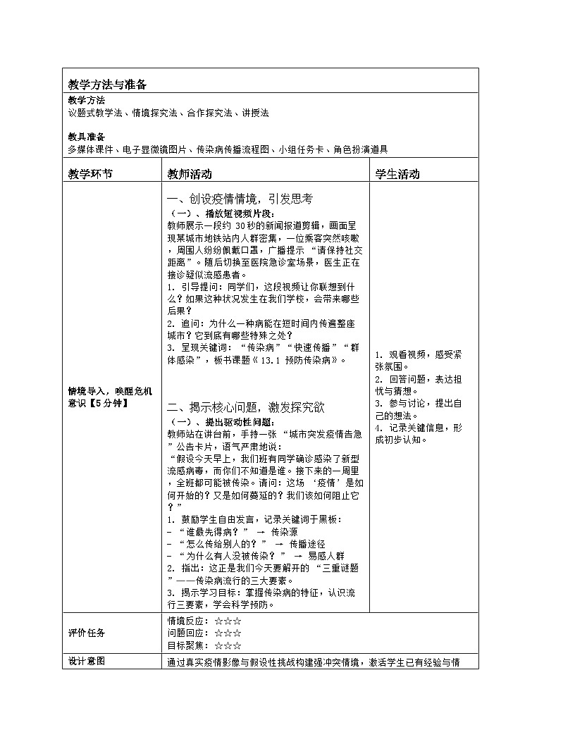 《13.1 预防传染病》教学设计（表格版）-2025-2026学年北师大版（2024）生物八年级上册第2页