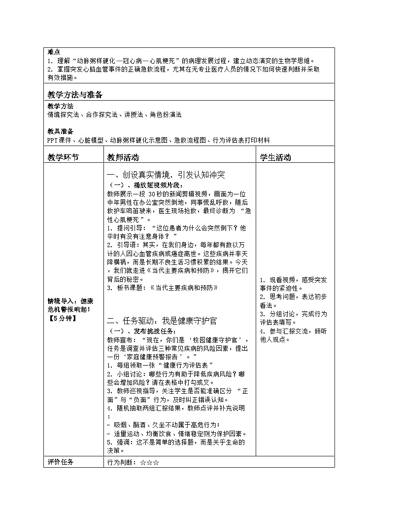 《14.2 当代主要疾病和预防》教学设计（表格版）-2025-2026学年北师大版（2024）生物八年级上册第2页