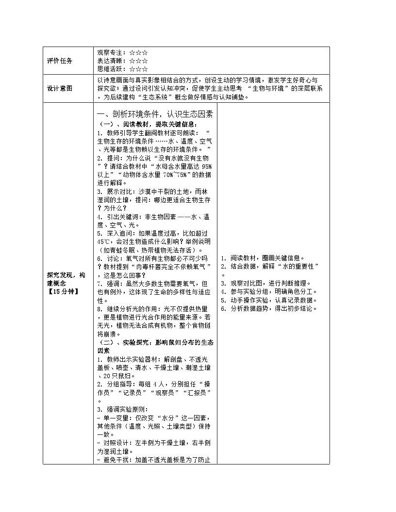 《7.1 生态系统的构成》教学设计（表格版）-2025-2026学年苏教版（2024）生物七年级下册第3页