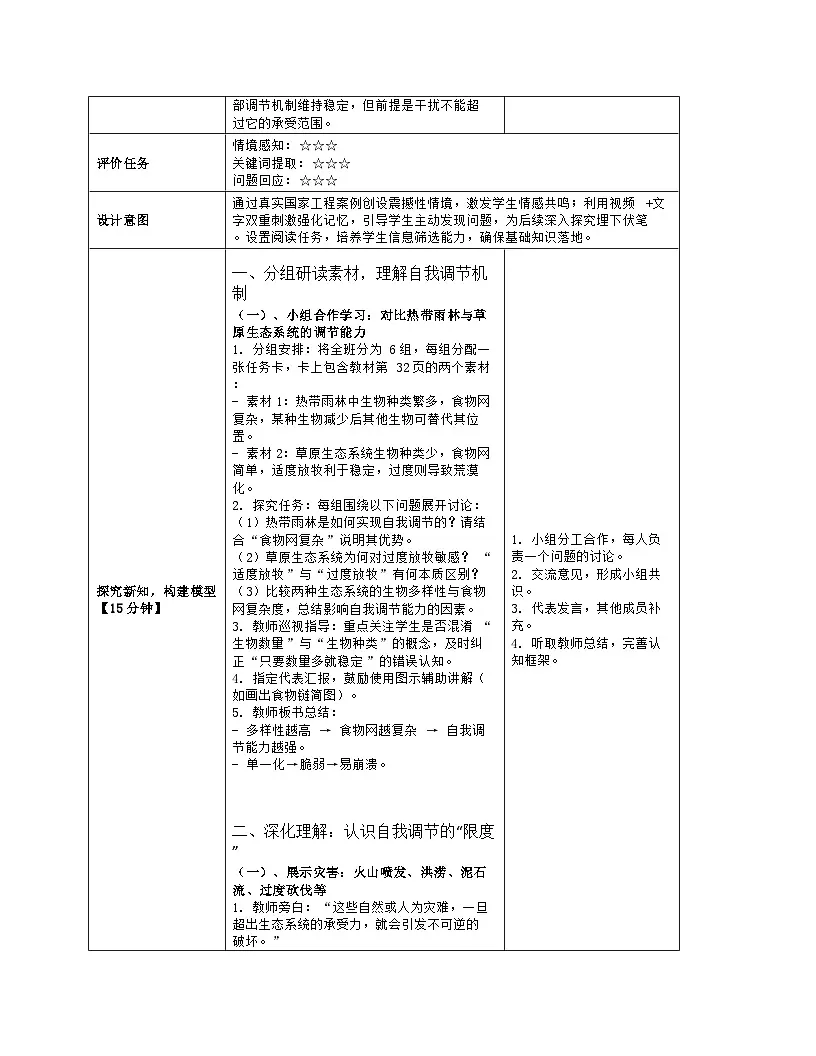 《8.1 生态系统的自我调节》教学设计（表格版）-2025-2026学年苏教版（2024）生物七年级下册第3页