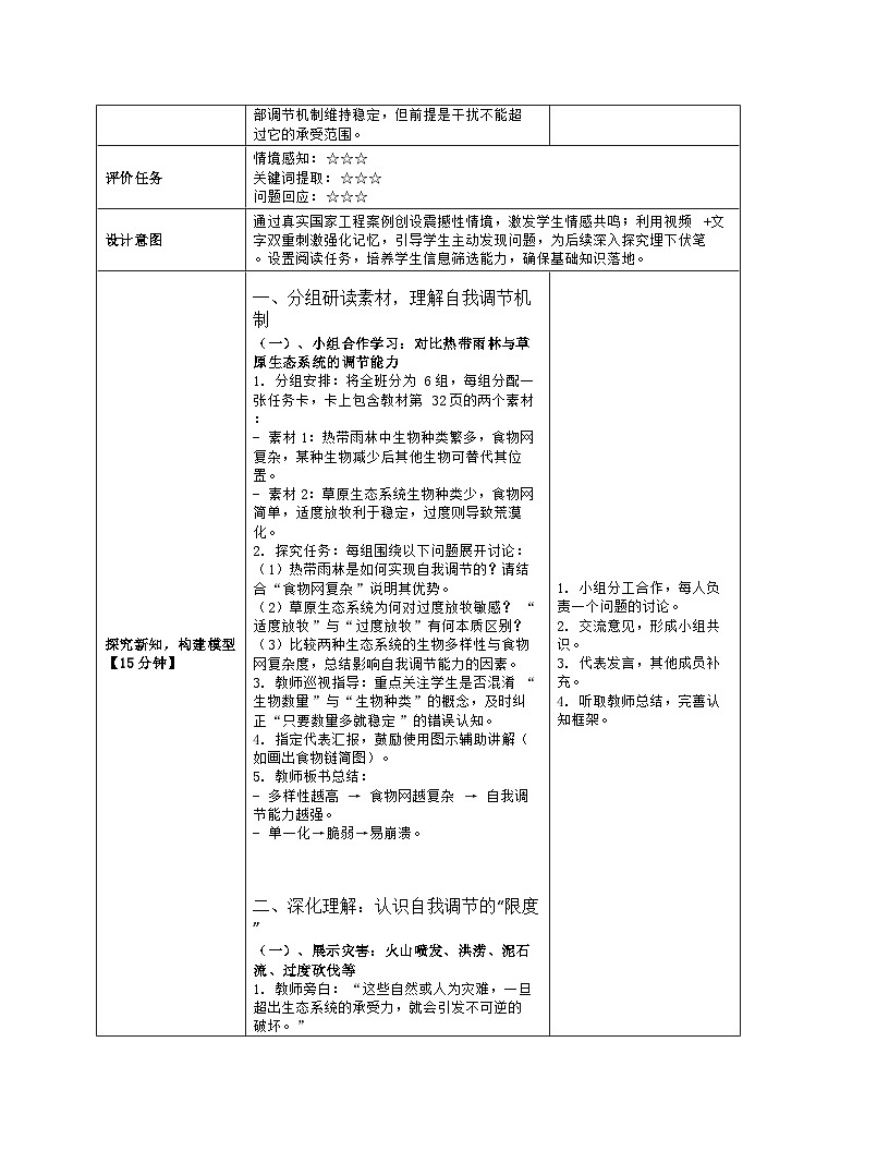 《8.1 生态系统的自我调节》教学设计（表格版）-2025-2026学年苏教版（2024）生物七年级下册第3页