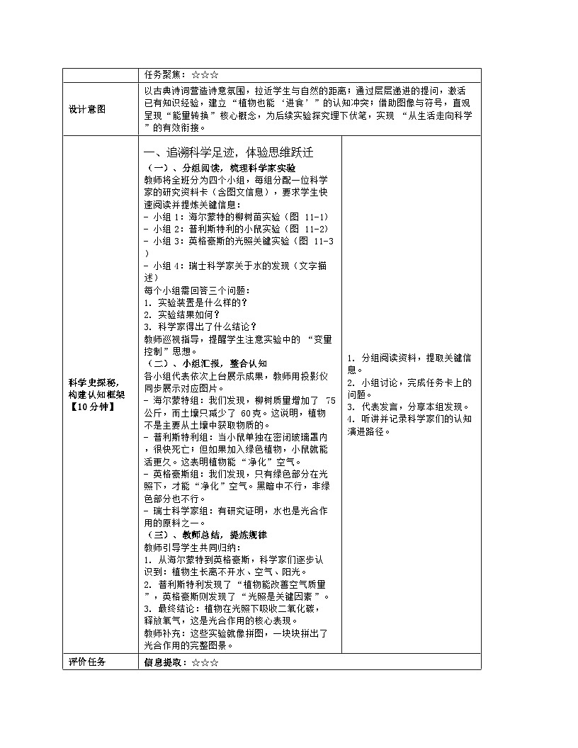 《11.1 植物的光合作用》教学设计（表格版）-2025-2026学年苏教版（2024）生物七年级下册第3页