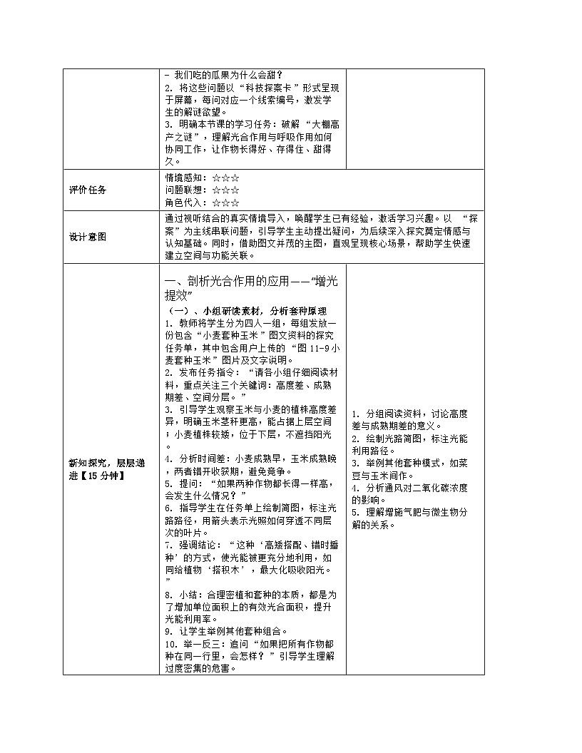 《11.3 光合作用和呼吸作用原理的应用》教学设计（表格版）-2025-2026学年苏教版（2024）生物七年级下册第3页