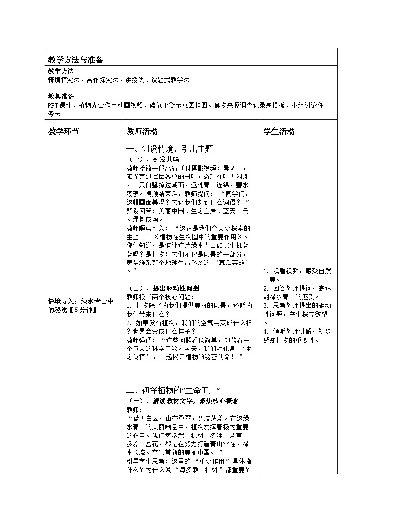 《11.4 植物在生物圈中的重要作用》教学设计（表格版）-2025-2026学年苏教版（2024）生物七年级下册第2页