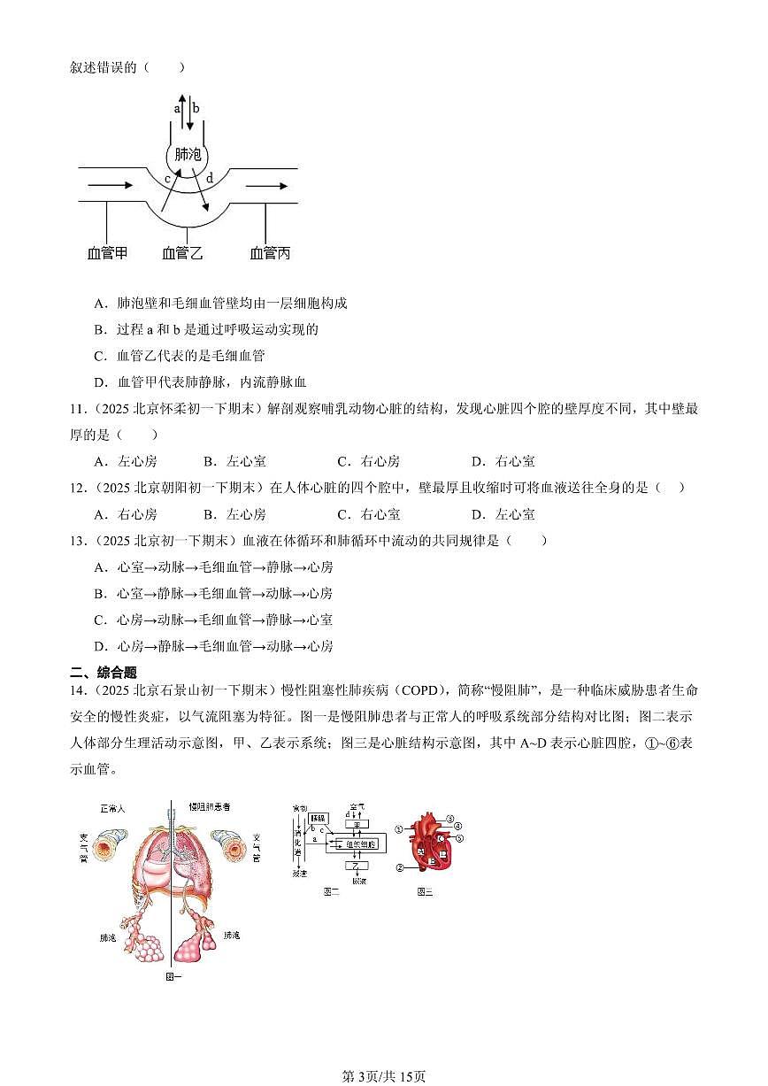 2025北京初一（下）期末生物汇编：输送血液的泵—心脏第3页