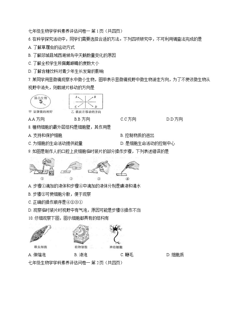 安徽省六安市霍邱县2025-2026学年七年级上学期期中考试 生物试卷第2页