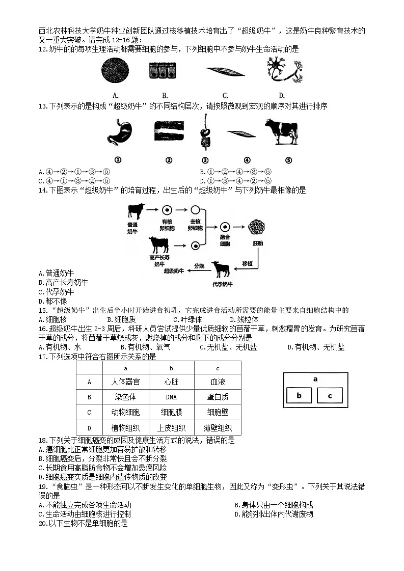 福建省漳州市长泰区2025-2026学年七年级上学期期中考试 生物试卷第2页