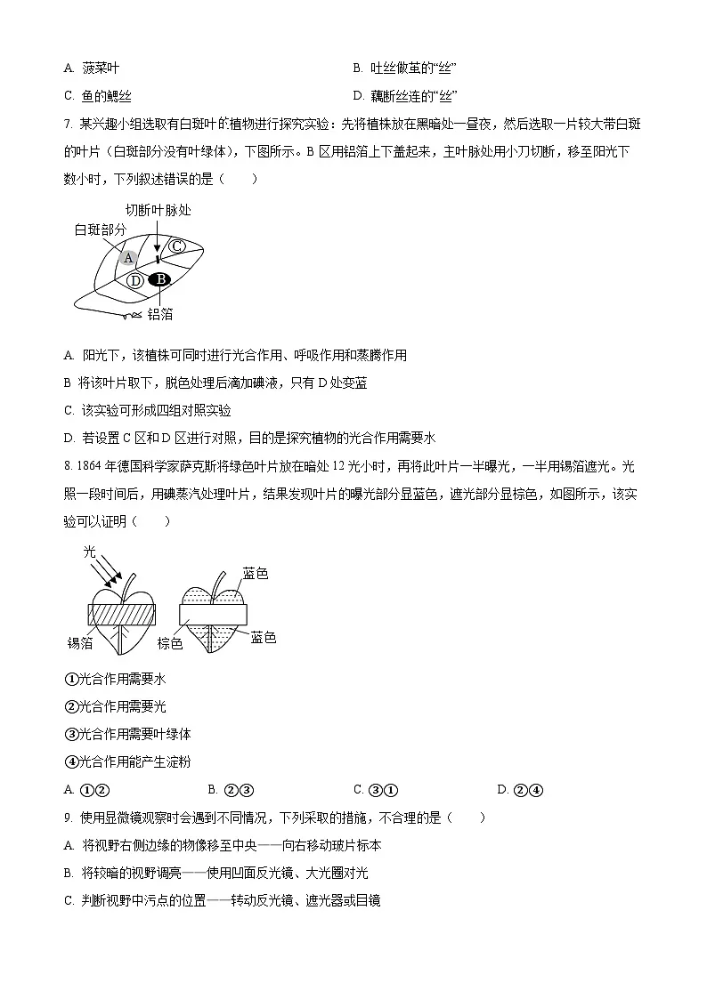 河北省衡水市第三中学2025-2026学年七年级上学期期中 生物学试题第2页