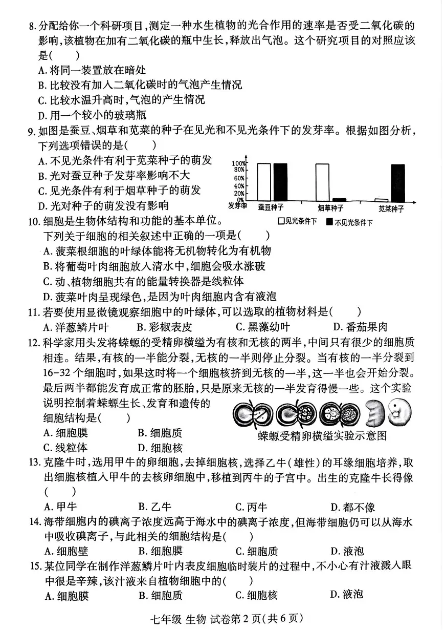 河南省洛阳市瀍河区2025-2026学年七年级上学期期中 生物试卷第2页