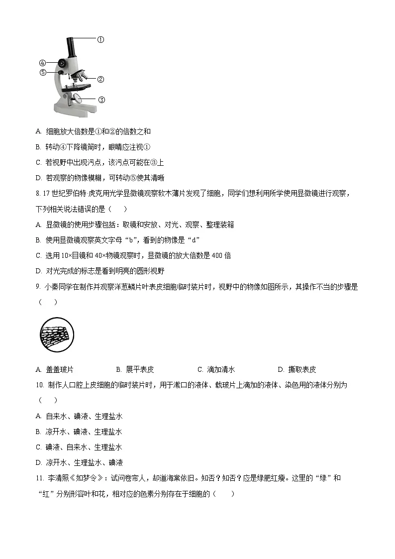 湖南省衡阳市四校2025-2026学年七年级上学期期中 生物学试题第2页