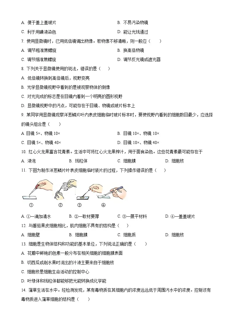 新疆伊犁哈萨克自治州2025-2026学年七年级上学期期中 生物学试题第2页