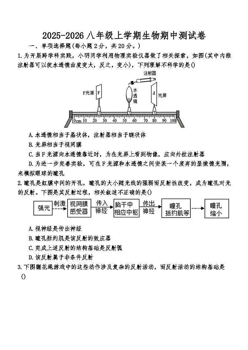 湖北省襄阳市襄州区2025-2026学年八年级上学期11月期中 生物试题第1页