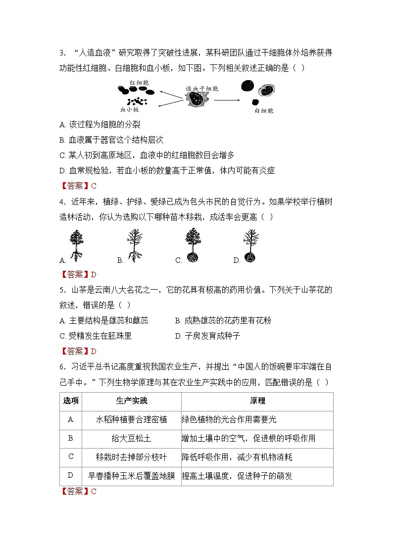 2025年深圳市初中生物学业水平考试模拟卷（五）（教师版）第2页